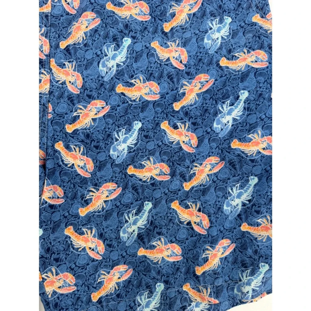 Peter Millar Mens Navy Blue Lobster Shell Print Swim Trunks Mesh Lined Large
